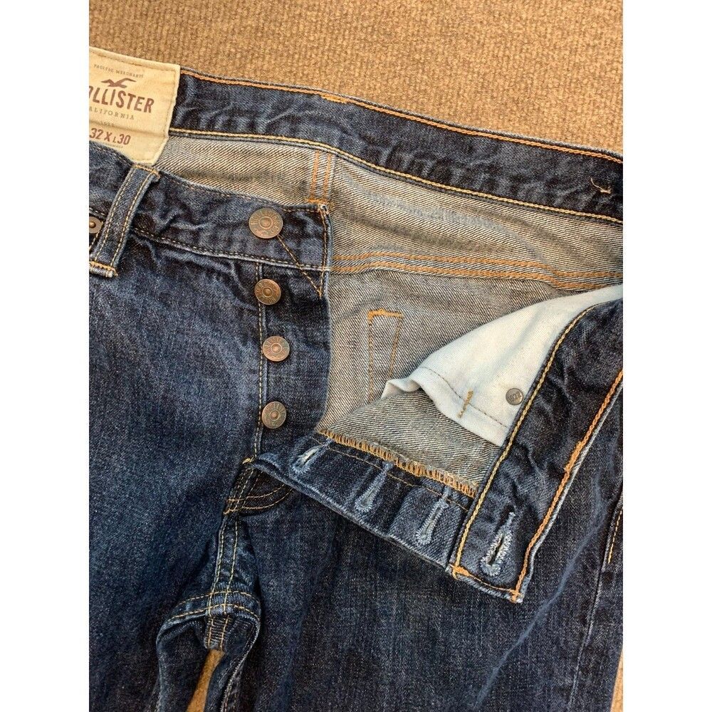 Hollister Jeans Mens 32x30 Slim Straight Mid Rise Button Fly Y2K Dark Denim - Picture 3 of 11